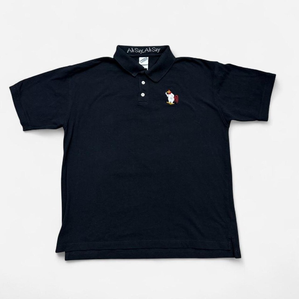Vintage Warner Bros Studio Store Foghorn Leghorn Polo Shirt Black Mens L 2000